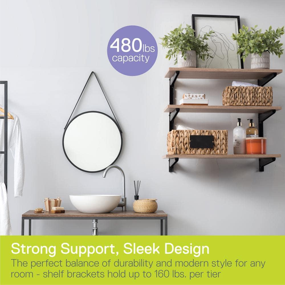 Minimalistic Black Shelf Brackets by Delta Cycle, Set of 6 Fully Adjustable 12-inch Heavy Duty Shelf Brackets, Holds Up to 480 lbs, Modern Shelf Bracket for Wood Shelves