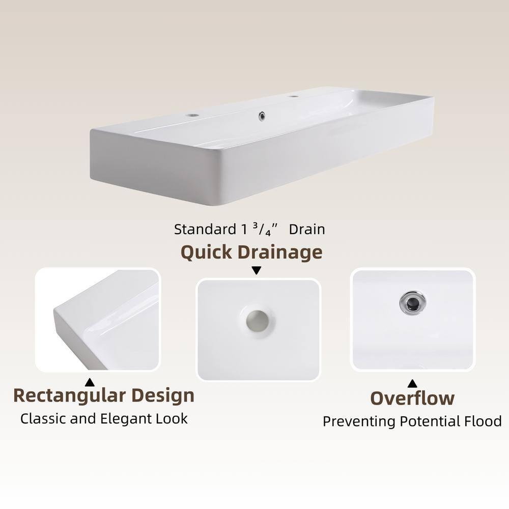 Los Flexi Los Flexi 43" x 16" Extra Large Trough Sink, Dual Faucet Holes, Wall-Mount Install, Pop-Up Drain WFLFBSTM04-01