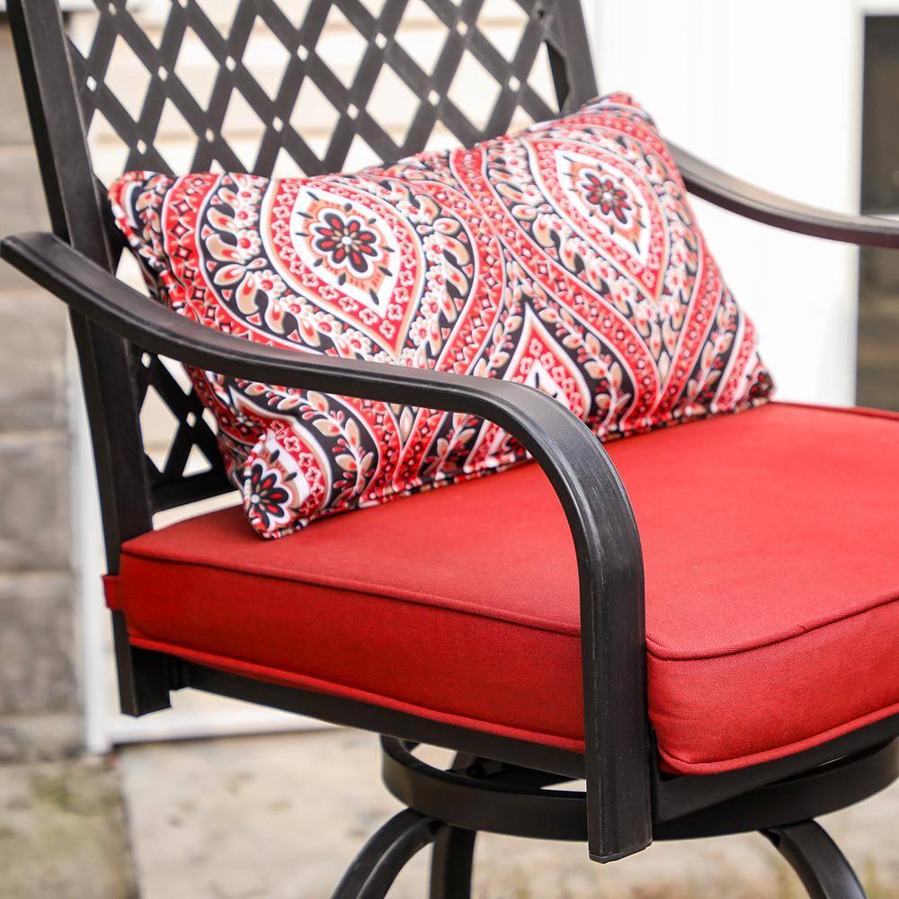 Sophia & William 3 Piece Outdoor Patio Swivel Bar Stools Set & Height Table Backyard Furniture Bistro Set, Red