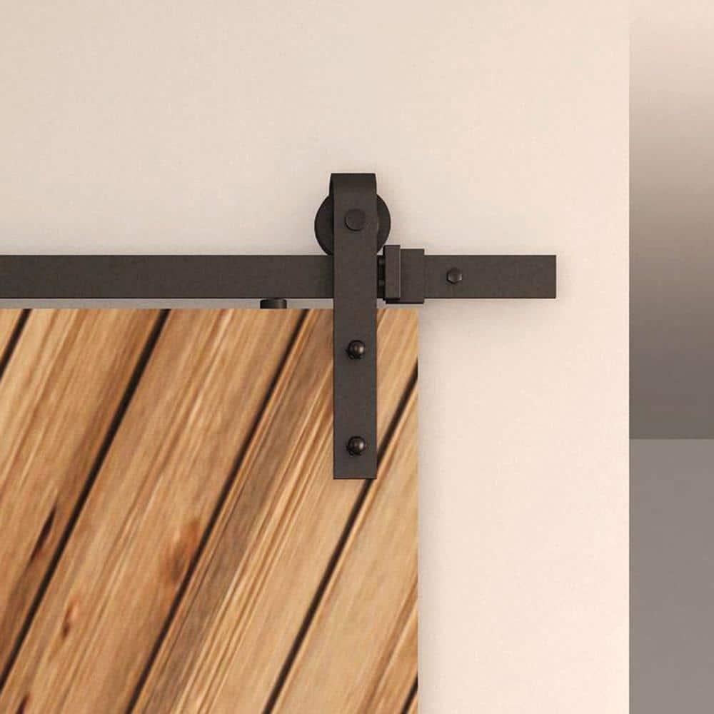 American Pro Decor Steel Sliding Rolling Barn Door Hardware Kit for Single Wood Doors with Routed Floor Guide