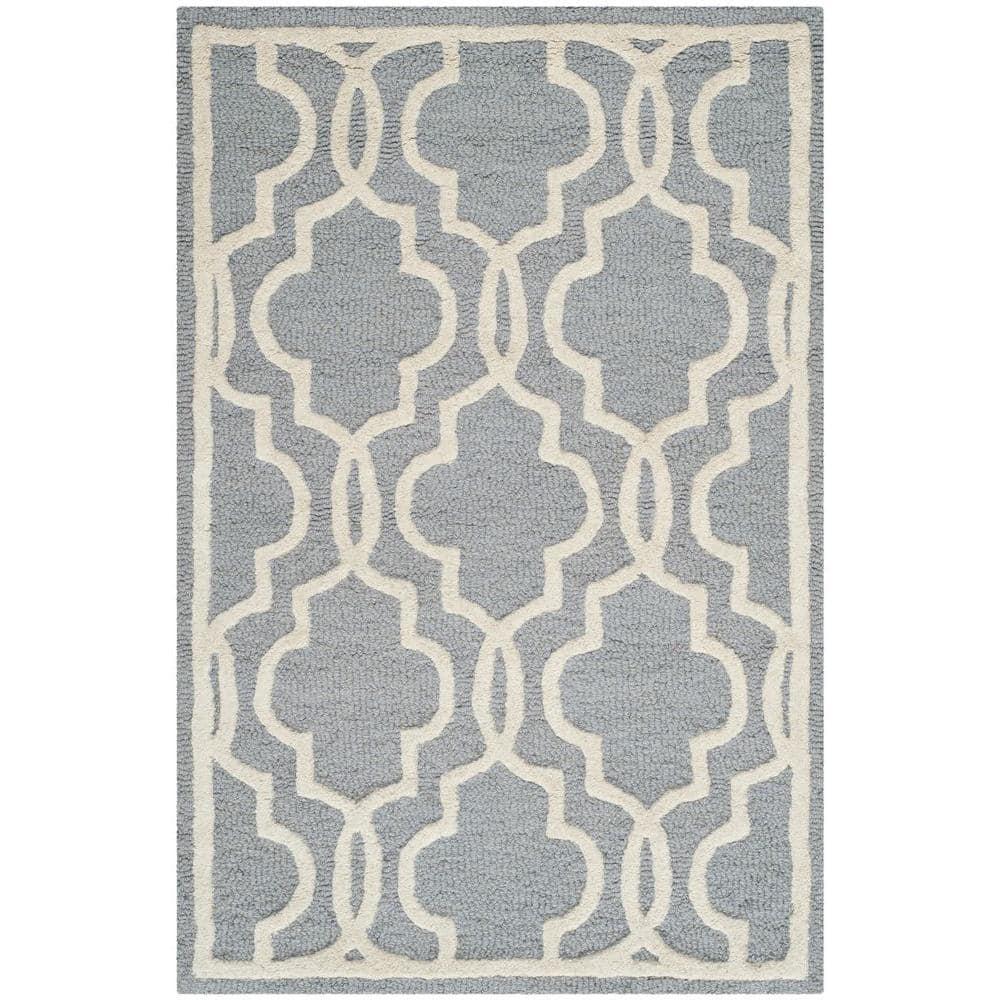 SAFAVIEH Cambridge Kyle Geometric Wool Area Rug, Silver/Ivory, 3' x 5'
