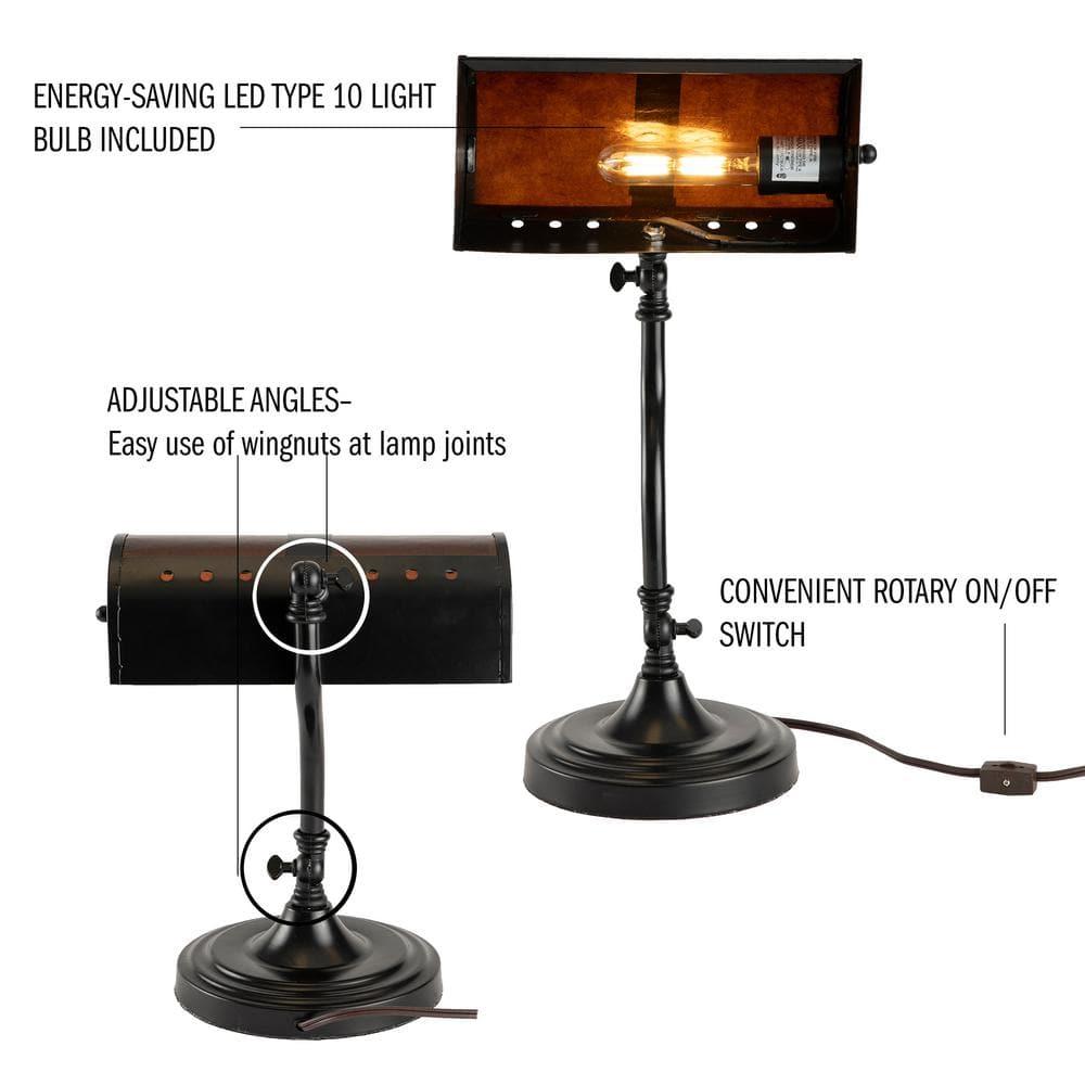 Lavish Home Mission-Style LED Banker's Lamp with Amber Mica Shade (Black)