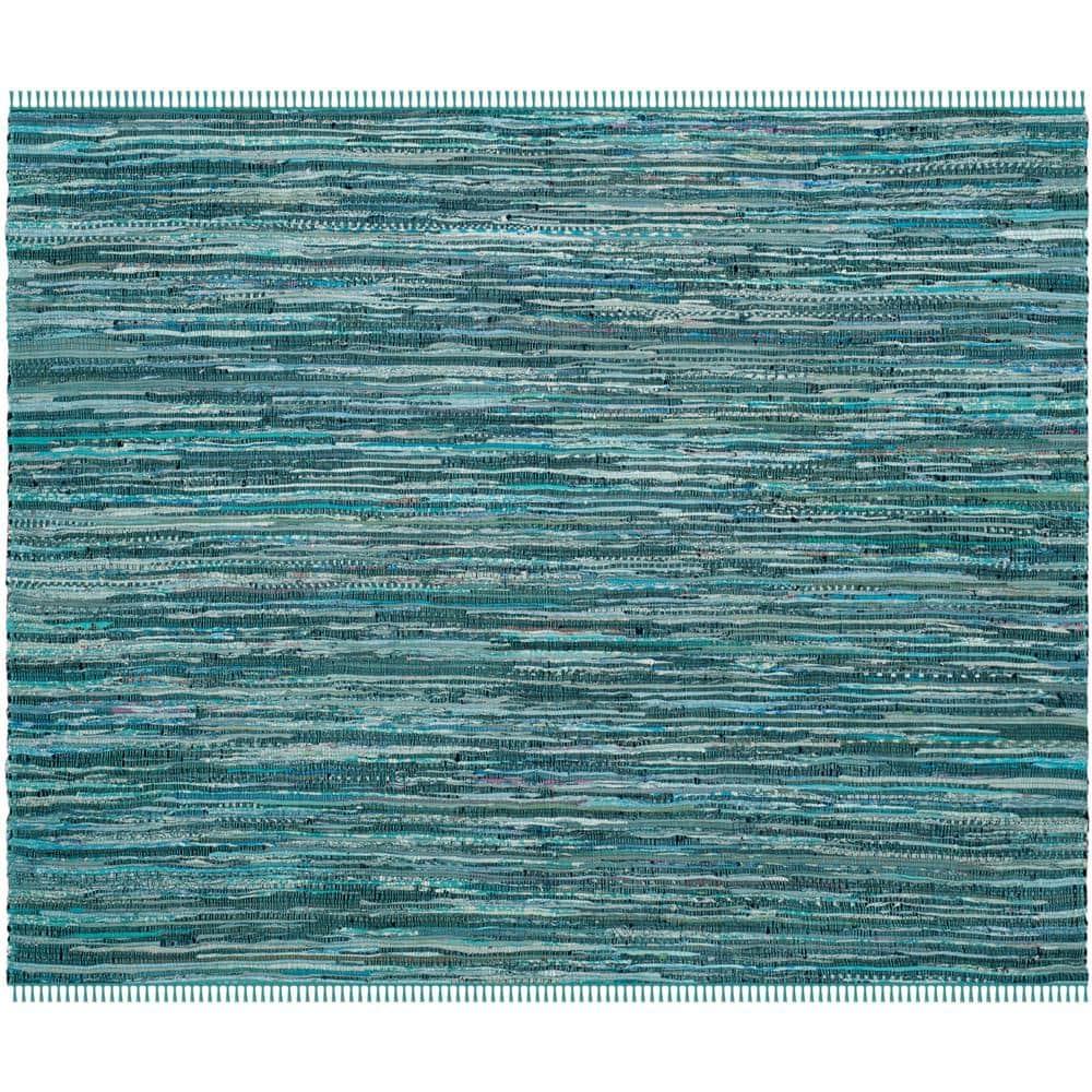 Rag Rug RAR127 Hand Woven Indoor Accent Rug - 4'x4' - Turquoise/Multi - Safavieh