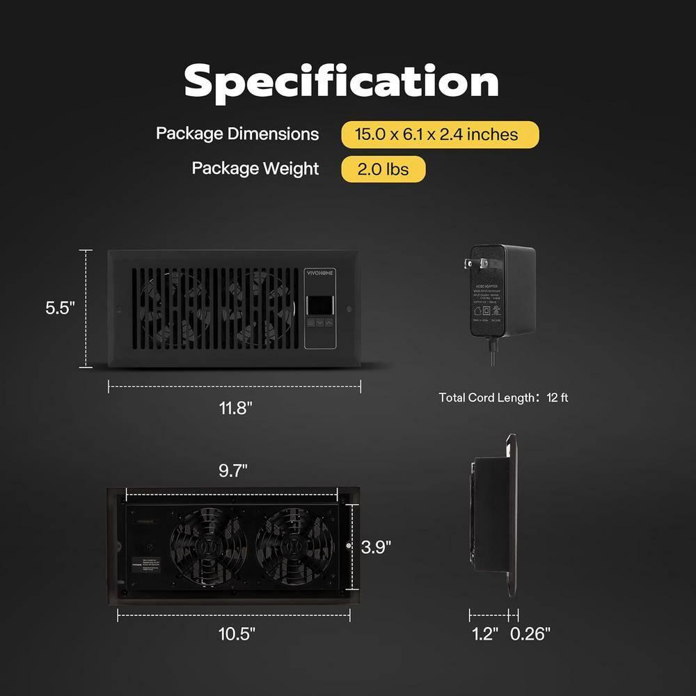 Black Smart Register Booster Fan with Thermostat Control