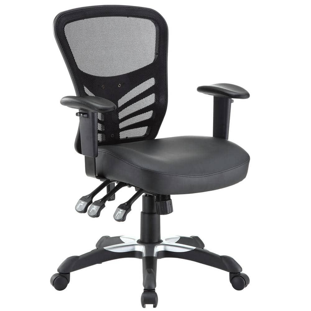 Articulate Mesh Office Chair Black Vegan Leather - Modway: Ergonomic, Adjustable Arms, Swivel, 330lb Capacity