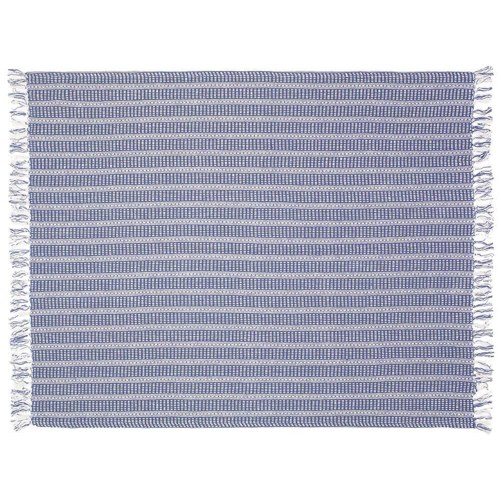 Striped Fringed Woven Cotton Throw Blanket