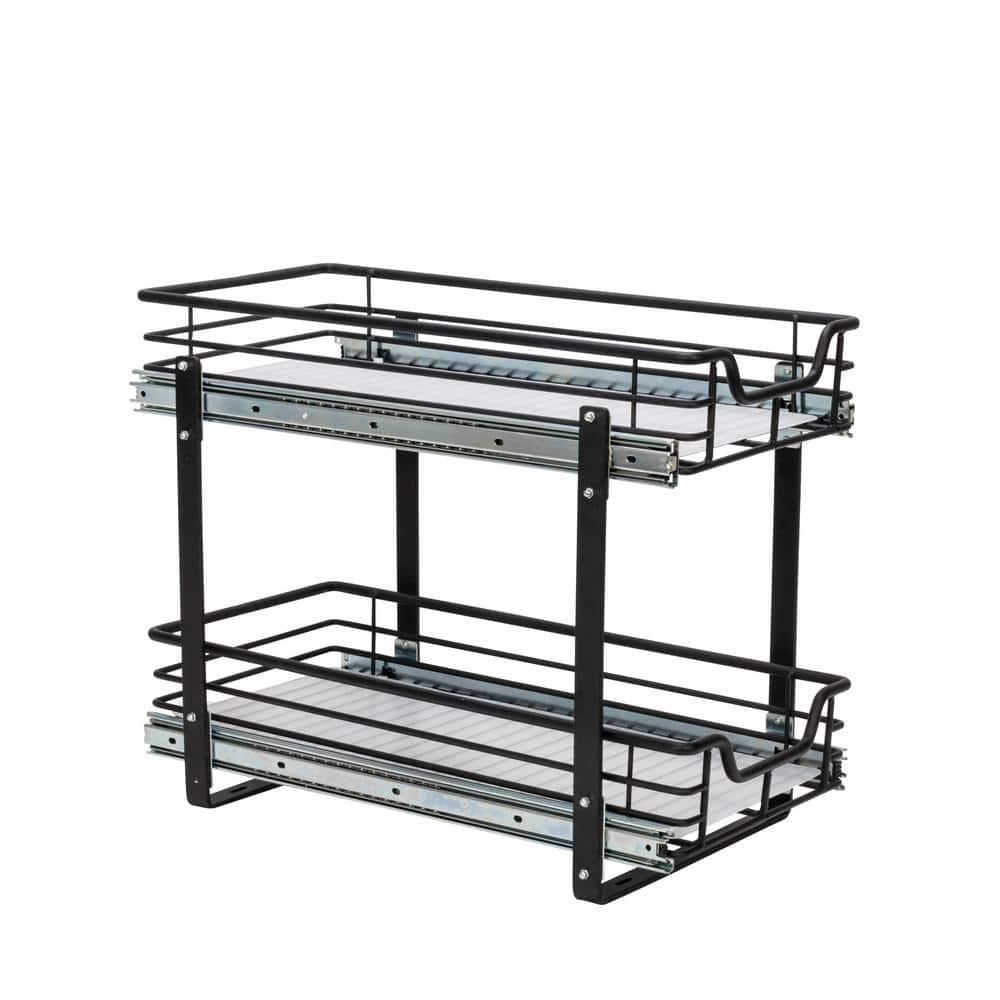 Glidez Multipurpose Paint-Finished Steel Pull-Out/Slide-Out Storage Organizer with Plastic Liners - 2-Tier Dual-Slide Design - Black