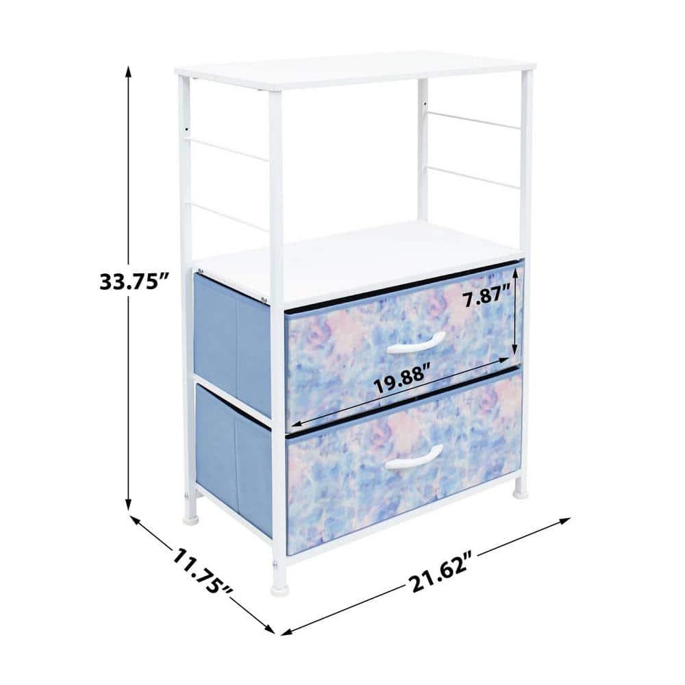 Sorbus Sorbus 2 Drawers and Shelves Nightstand with Steel Frame, Wood Top & Fabric Bins in Tie Dye Blue