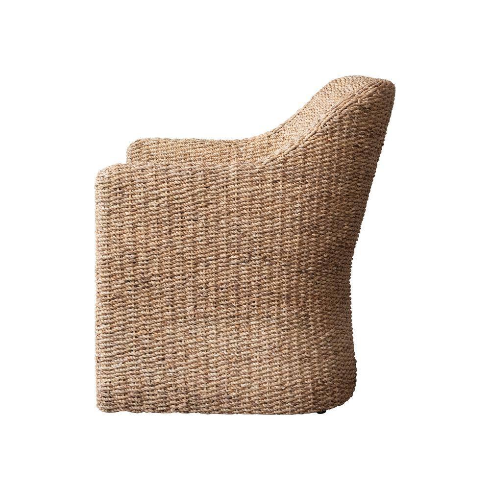 Natural and Cream Woven Water Hyacinth and Acacia Wood Outdoor Lounge Chair with White Cushion