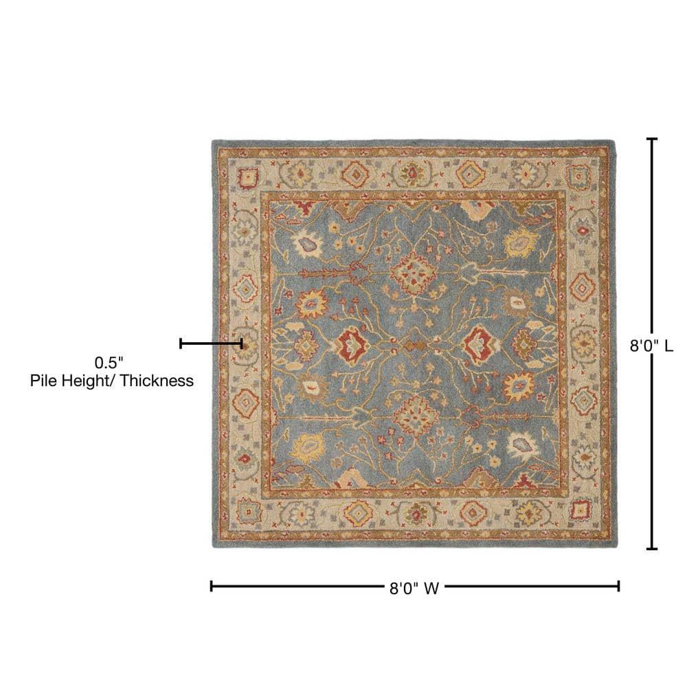 SAFAVIEH Antiquity Chanelle Traditional Wool Area Rug, Blue/Ivory, 8' x 8' Square