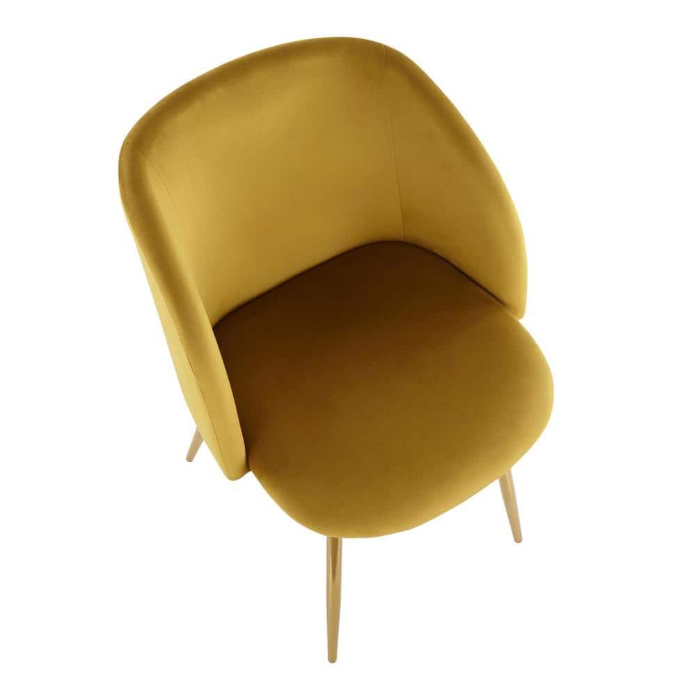 Set of 2 Fran Contemporary Dining Chairs Steel/Velvet Gold/Chartreuse - LumiSource: Padded Bucket Seat, Walnut Legs, Chrome-Plated Finish