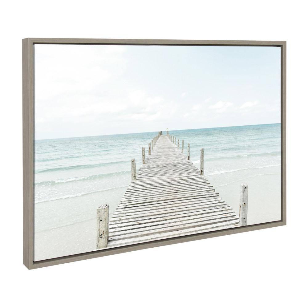 23" x 33" Sylvie Wooden Pier Framed Canvas by Amy Peterson Gray - Kate and Laurel: Coastal Serenity Wall Decor