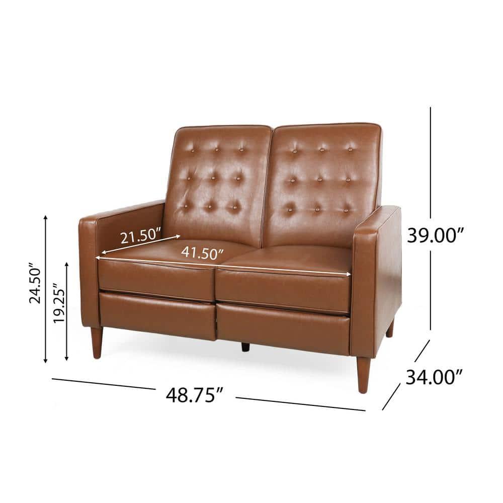 Noble House Craigue Faux Leather Tufted Loveseat Pushback Recliner, Cognac Brown