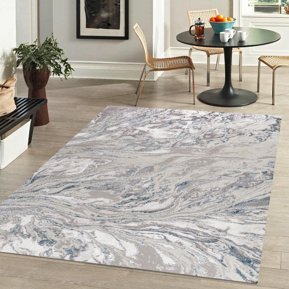5'x8' Swirl Marbled Abstract Area Rug, Gray/Blue - JONATHAN Y
