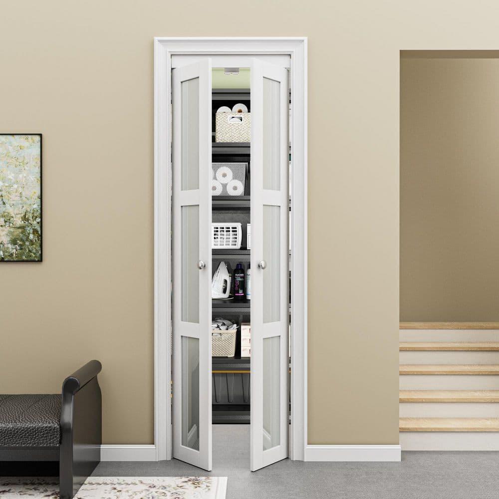DOOOLI Glass Bifold Door - 3 Lite Transparent Glass Design With Bifold Door Lock & T Shape Handle