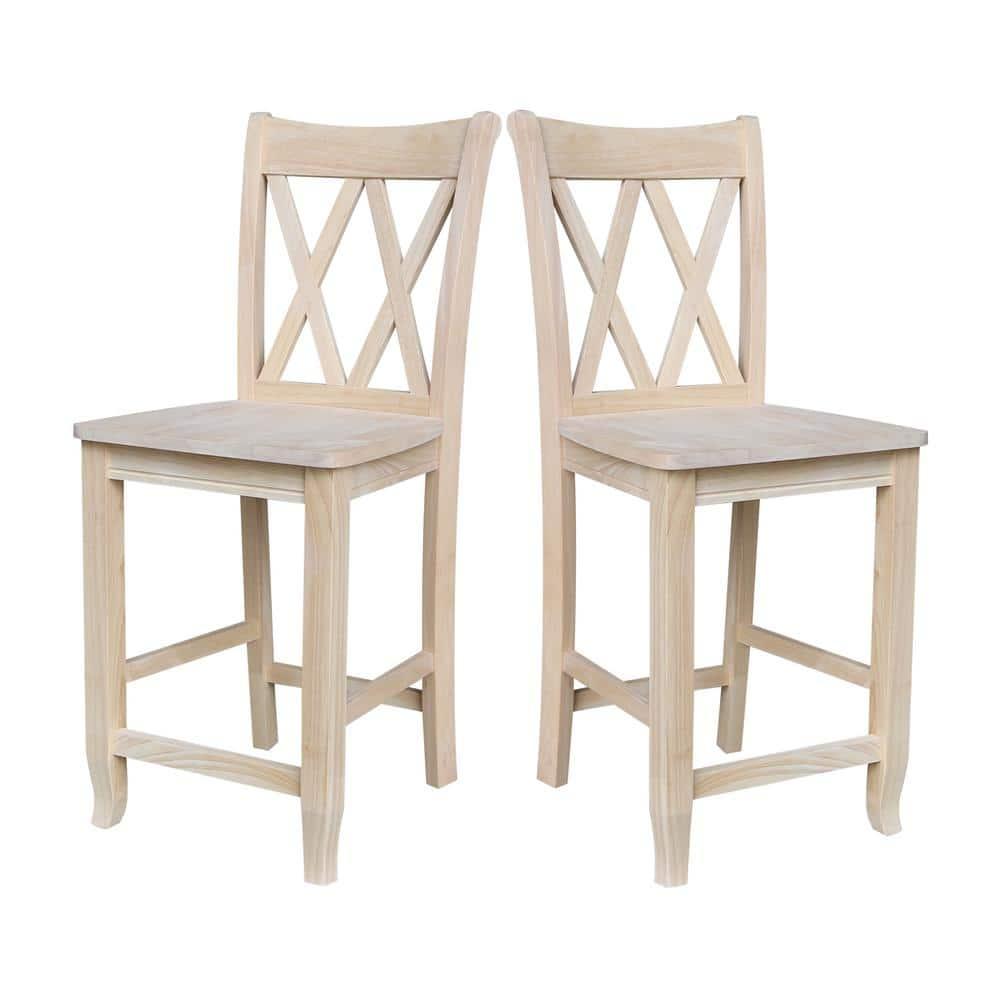 International Concepts 24" Double X Back Counter Height Barstool Unfinished: Solid Wood, Kitchen Island Seating