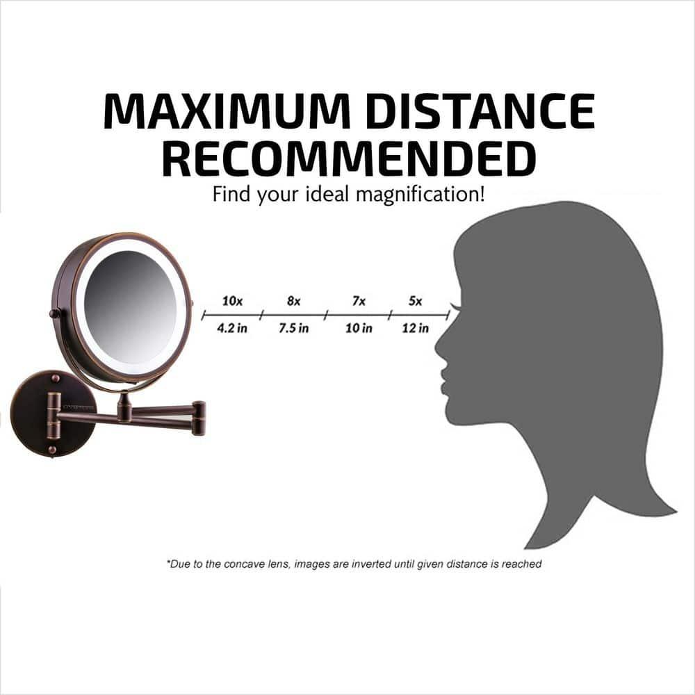 Ovente OVENTE 7" Lighted Wall Mount Makeup Mirror with 1X/10X Magnification, Cordless Double Sided Magnifying Round Vanity Mirror, 360° Swivel Design, Extendable and Folding Arm, Antique Bronze MFW70ABZ1X10X