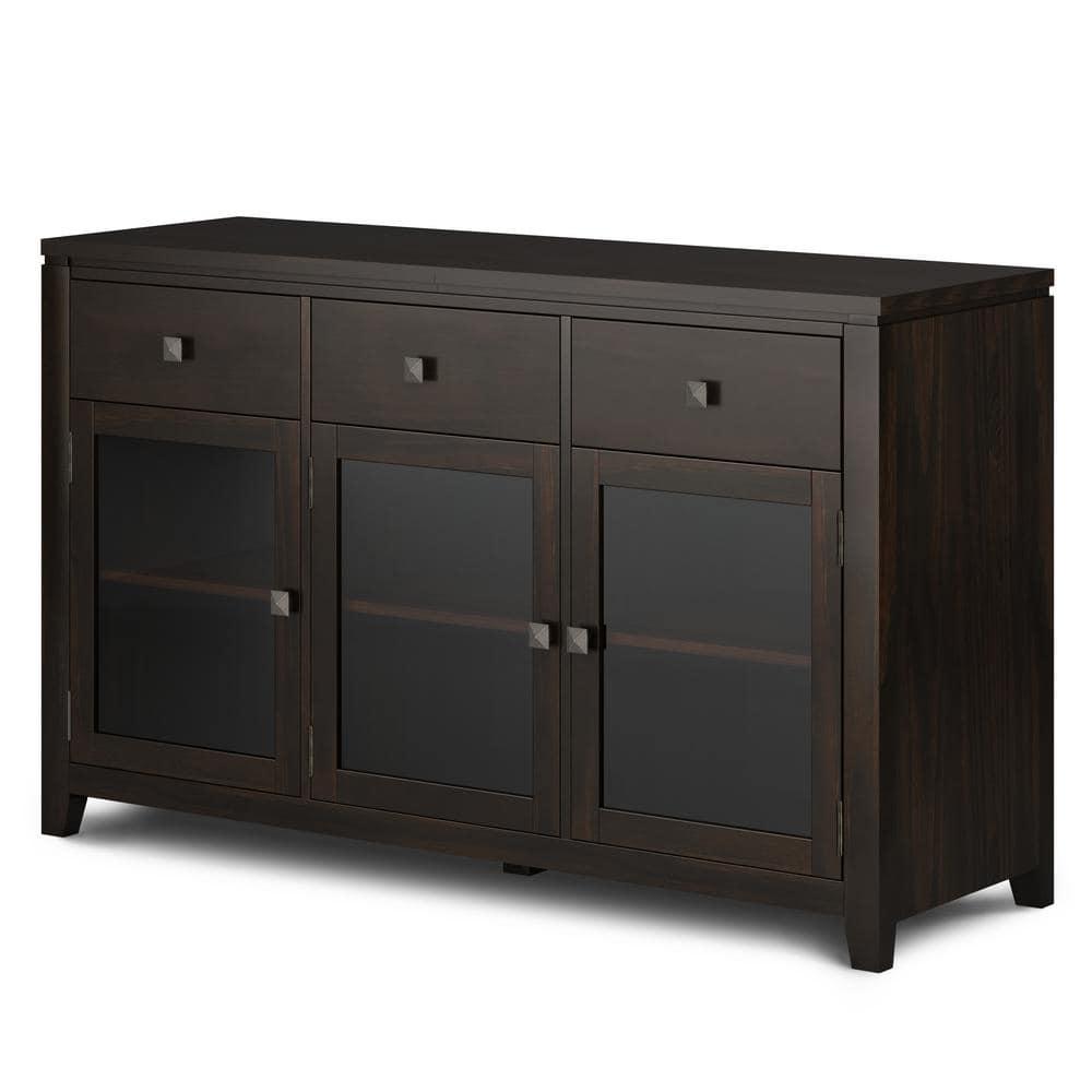 Simpli Home Cosmopolitan 54"W Solid Wood Contemporary 3-Door Sideboard Buffet with 3 Drawers
