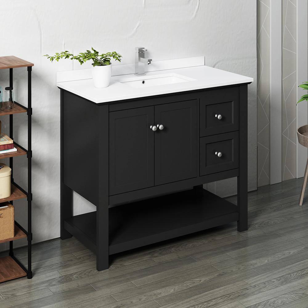 Fresca Manchester 42-in Black Undermount Single Sink Bathroom Vanity with White Quartz Top