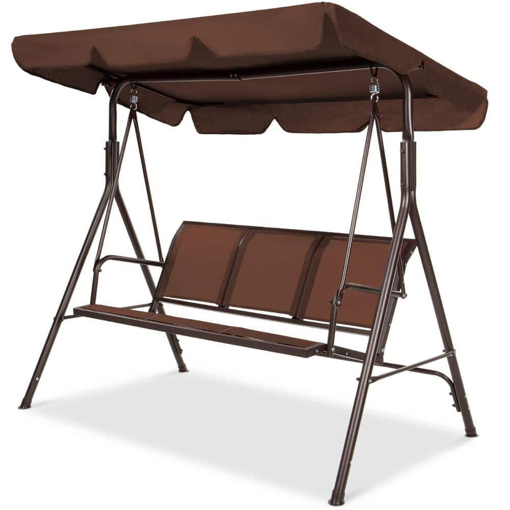Best Choice Products 2-Seater Outdoor Adjustable Canopy Swing Glider Patio Bench w/ Textilene, Steel Frame - Brown