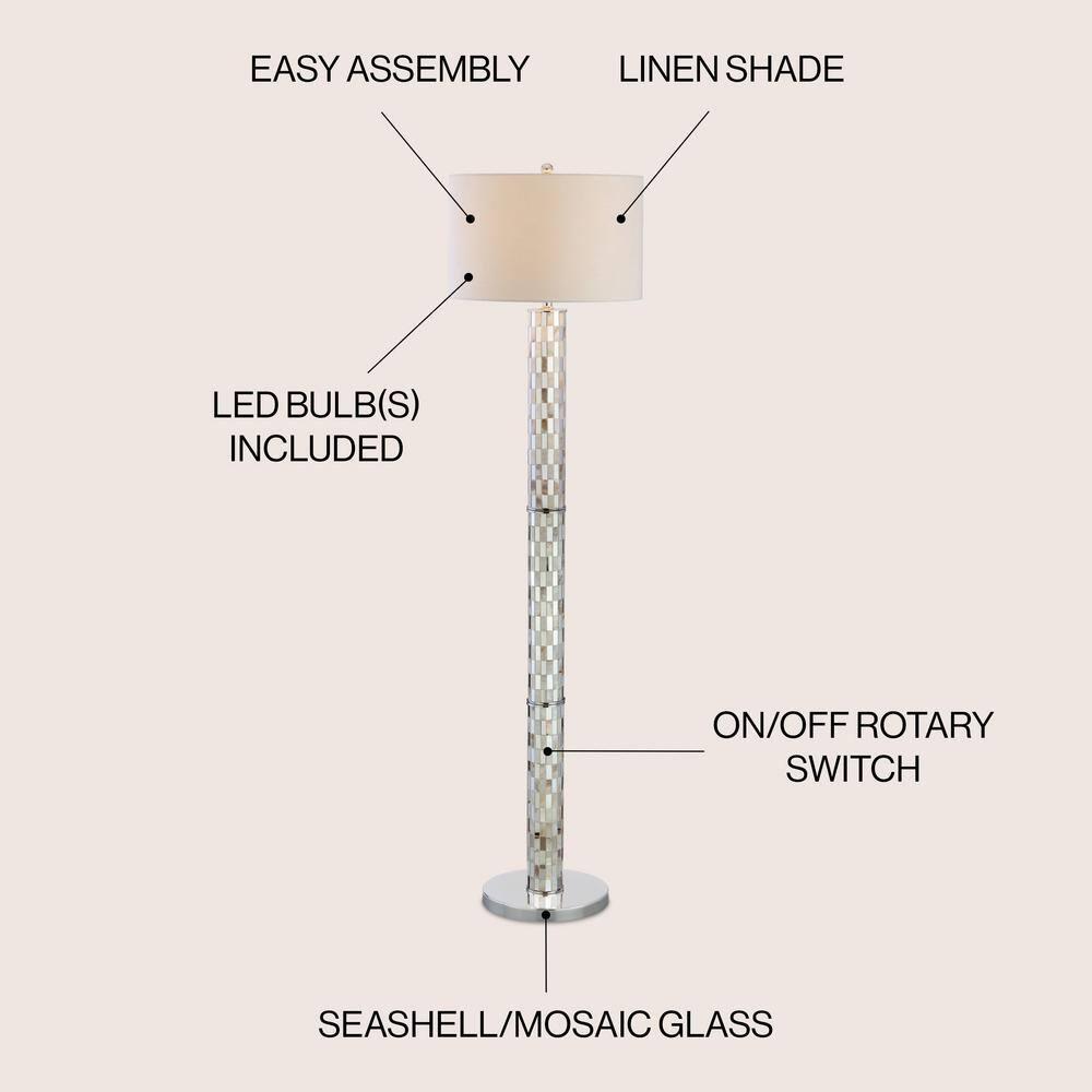 JONATHAN Y JYL1057A Liam 63.5" Seashell Mosaic LED Floor Lamp, Coastal, Traditional for living room, dinning room, bedroom, office Bulb Included, Cream