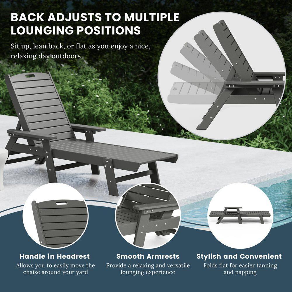 Polytrends  Laguna Hdpe All Weather Outdoor Patio Pool Reclining Chaise Lounge Gray