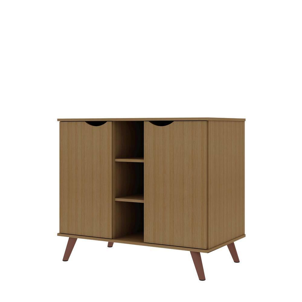 Manhattan Comfort 39.37" Hampton Buffet Stand Maple Cream: Mid-Century Modern Sideboard, Fixed Shelves