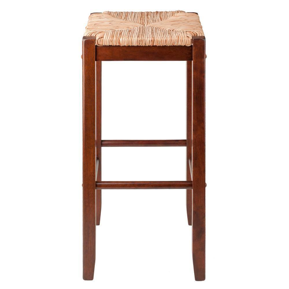 2pc Kaden Set Barstool Rush Seat Walnut - Winsome: Woven Square, Wooden Frame, Fixed Height