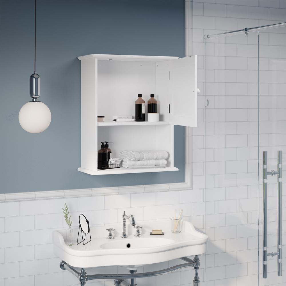 Wall-Mounted Storage Cabinet – Kitchen, Pantry, Laundry Room or Bathroom Organizer with Open Shelf – Bathroom Storage Furniture by Lavish Home (White)