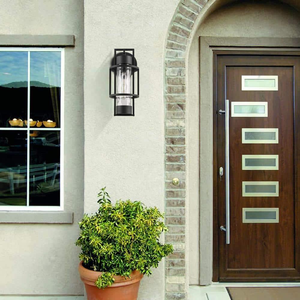 Outdoor Dusk to Dawn Wall Lights, Sensor Exterior Light Fixtures Wall Sconce， Outdoor Waterproof Porch Wall Lantern Light with Water Glass for Outside Garage,Doorway,Entryway