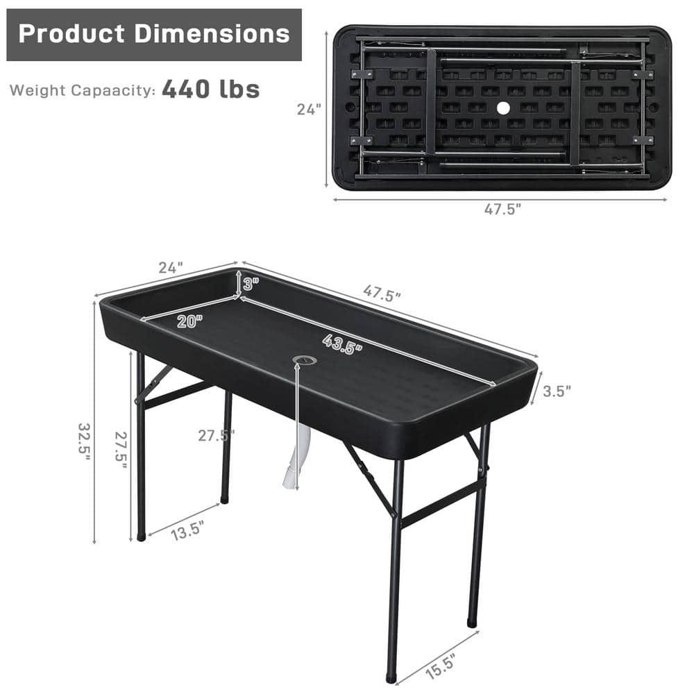 48 in. Black Folding Ice Picnic Table with Removable Matching Skirt