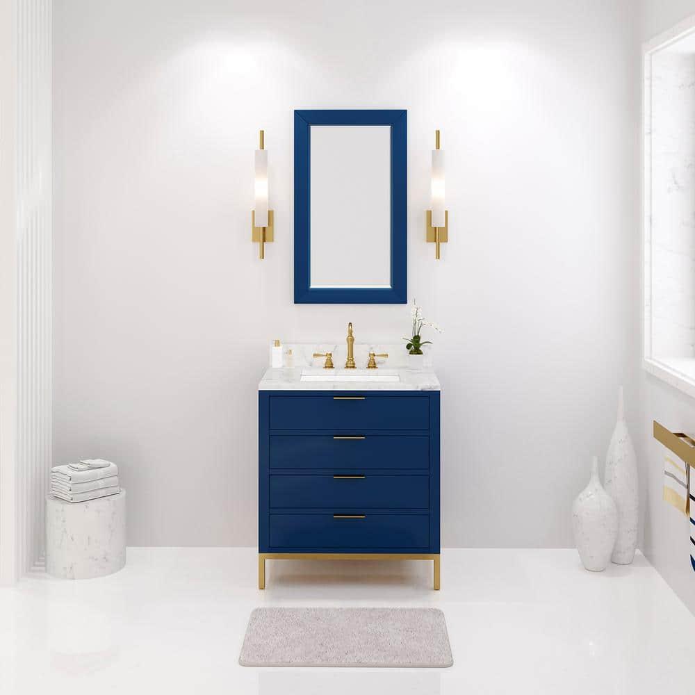 Bristol 30 in. W x 21.5 in. D Vanity in Monarch Blue with Marble Top in White with White Basin