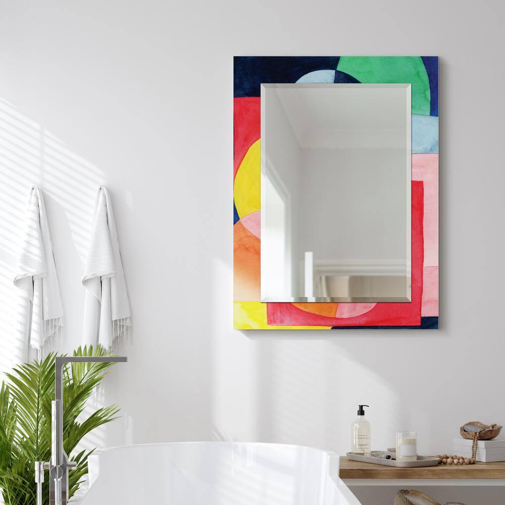 Empire Art Direct Launder Rectangular Beveled Mirror on Free Floating Printed Tempered Art Glass, 40" x 30" x 0.4" each, Ready to Hang