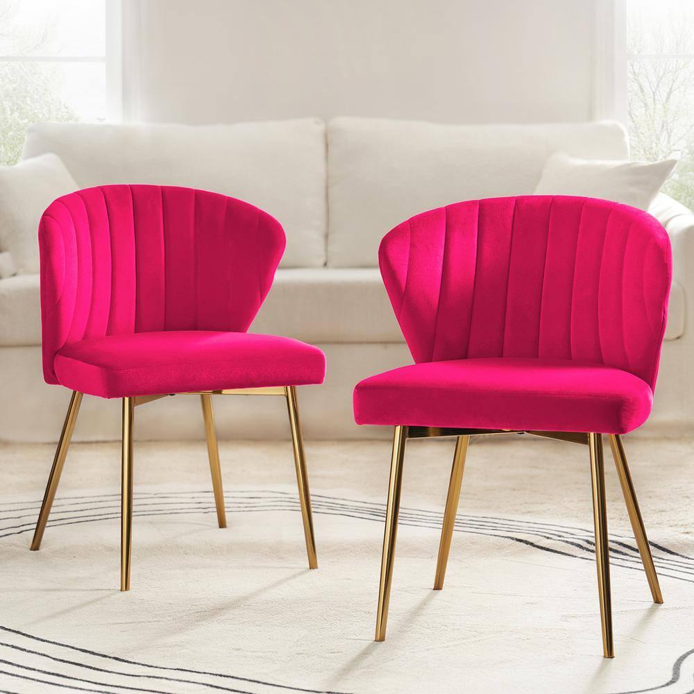 Modern Velvet Accent Chair Upholstered Small Vanity Chair Bedroom Living Room Fuchsia