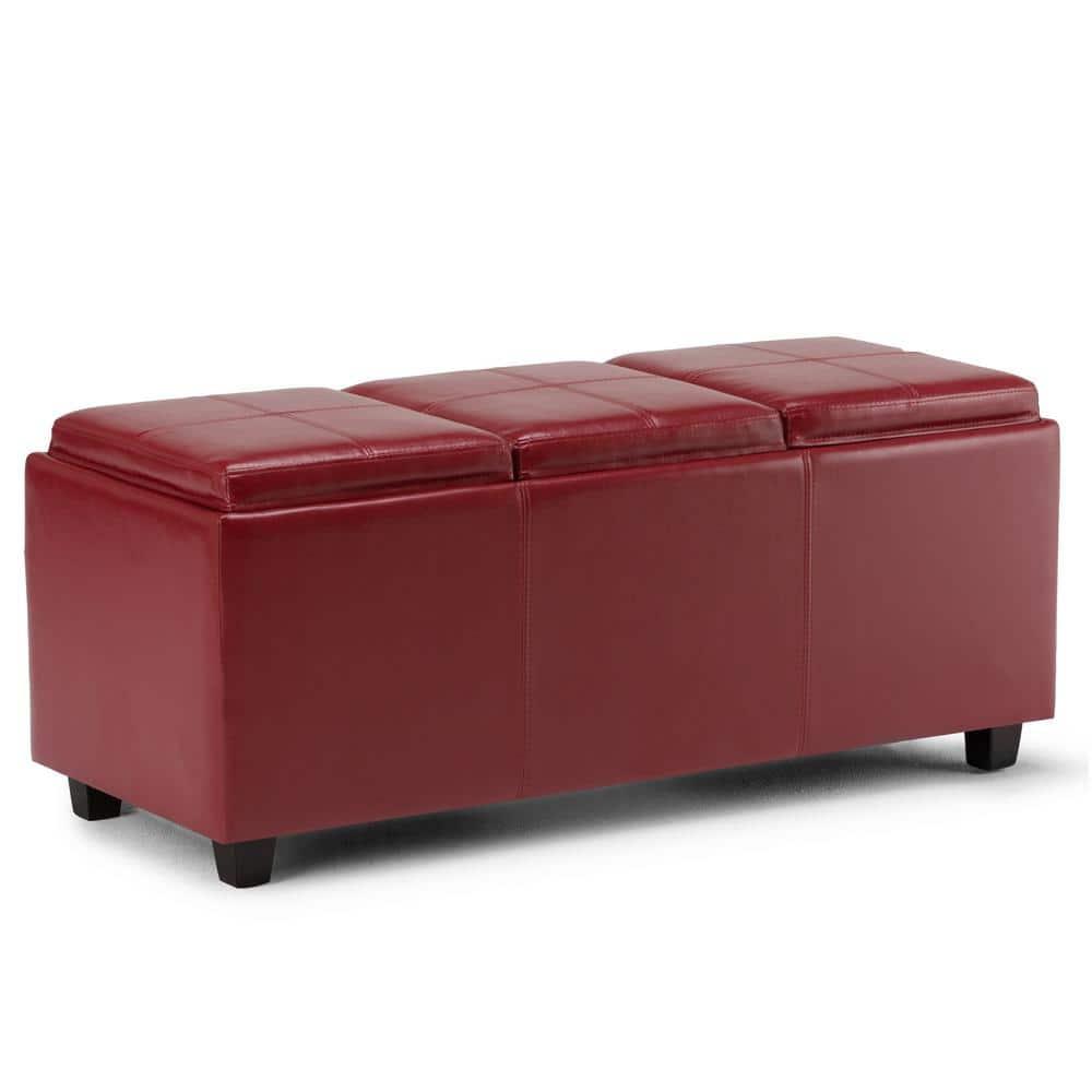 Simpli Home Avalon 42"W Upholstered Storage Ottoman with 3 Flip-Over Serving Trays