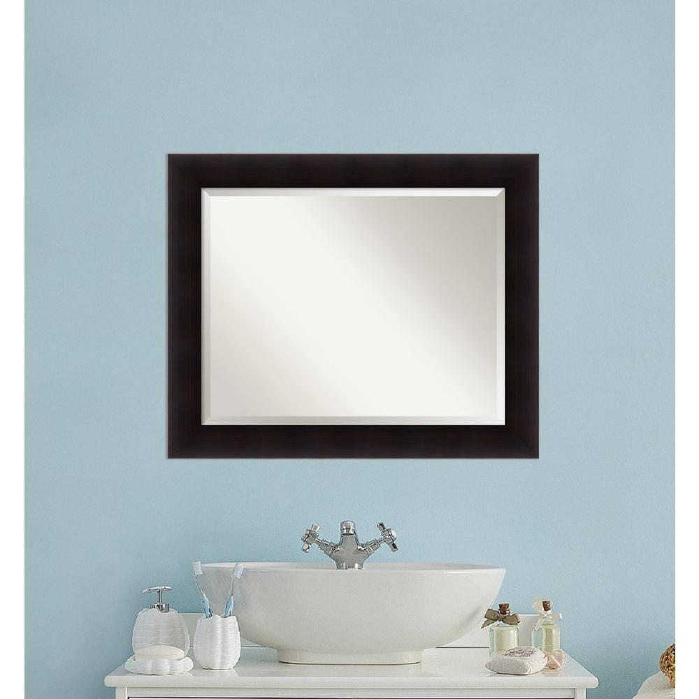 Amanti Art Beveled Wood Bathroom Wall Mirror - Portico Espresso Frame Outer Size: 34 x 28 in