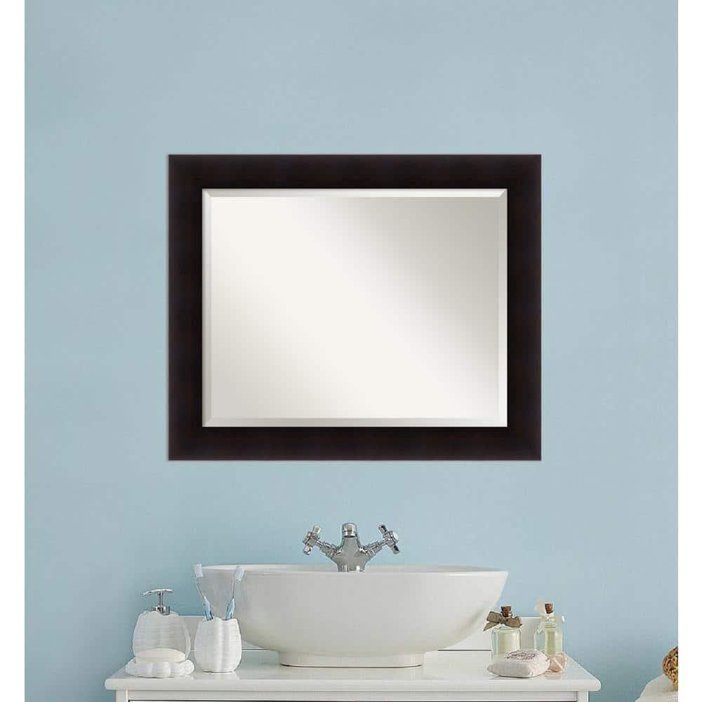 Amanti Art Beveled Wood Bathroom Wall Mirror - Portico Espresso Frame Outer Size: 34 x 28 in