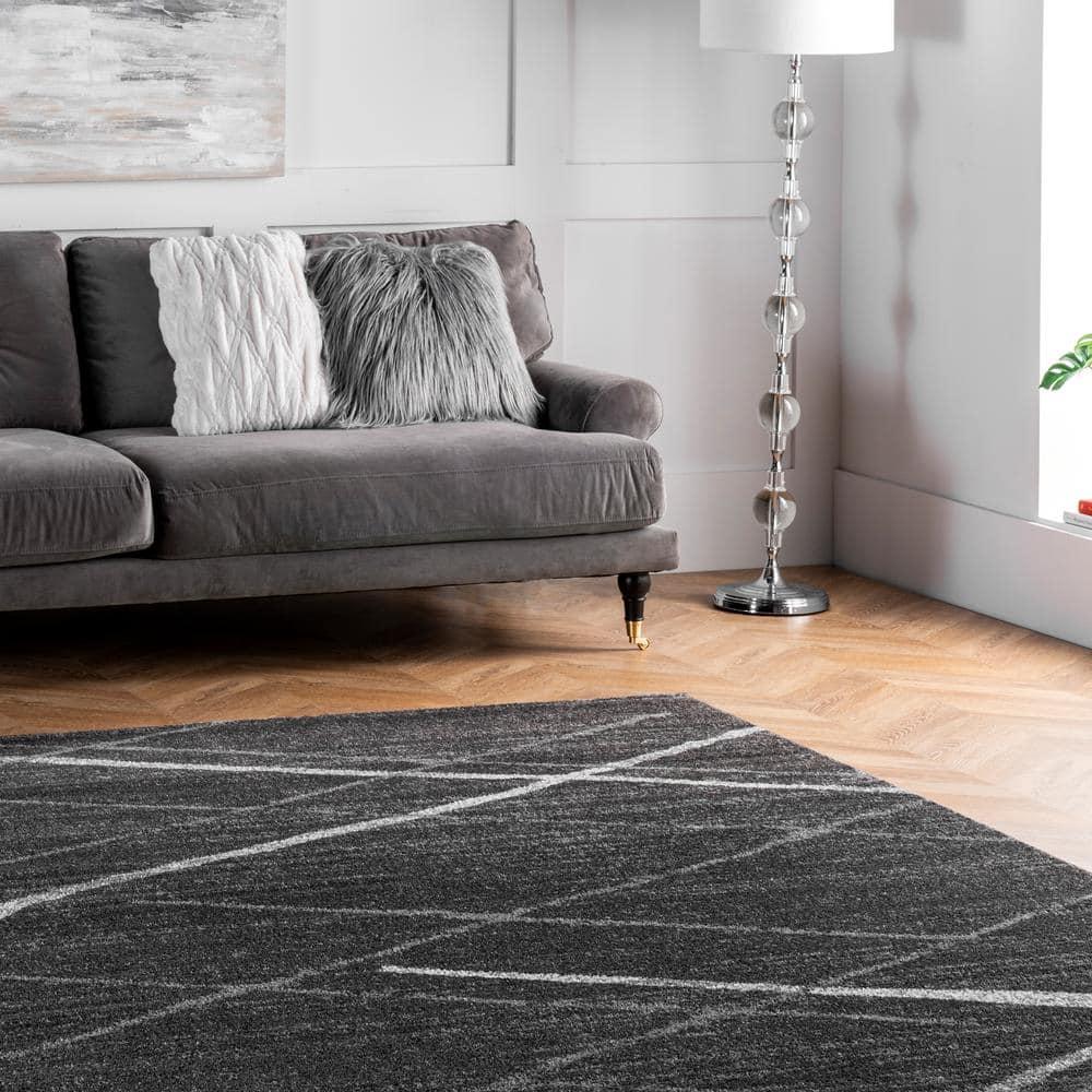 Nuloom 4 Square Thigpen Contemporary Indoor Area Rug, Charcoal, Abstract Lines, Non-Slip Backing, Stain Resistant, Bedroom Living Room, Kitchen