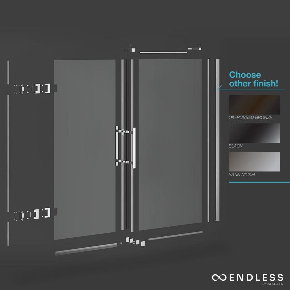 Ove Decors Endless Tampa-Pro 60" W x 72" H Alcove Frameless Shower Kit, Door, Panel, Base TP0180190