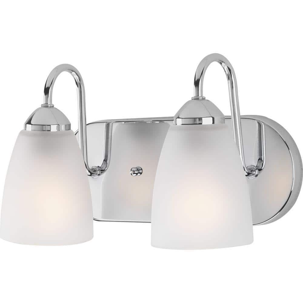 Progress Lighting Gather Collection 2-Light Bath Bracket, Polished Chrome, Etched Glass Shades