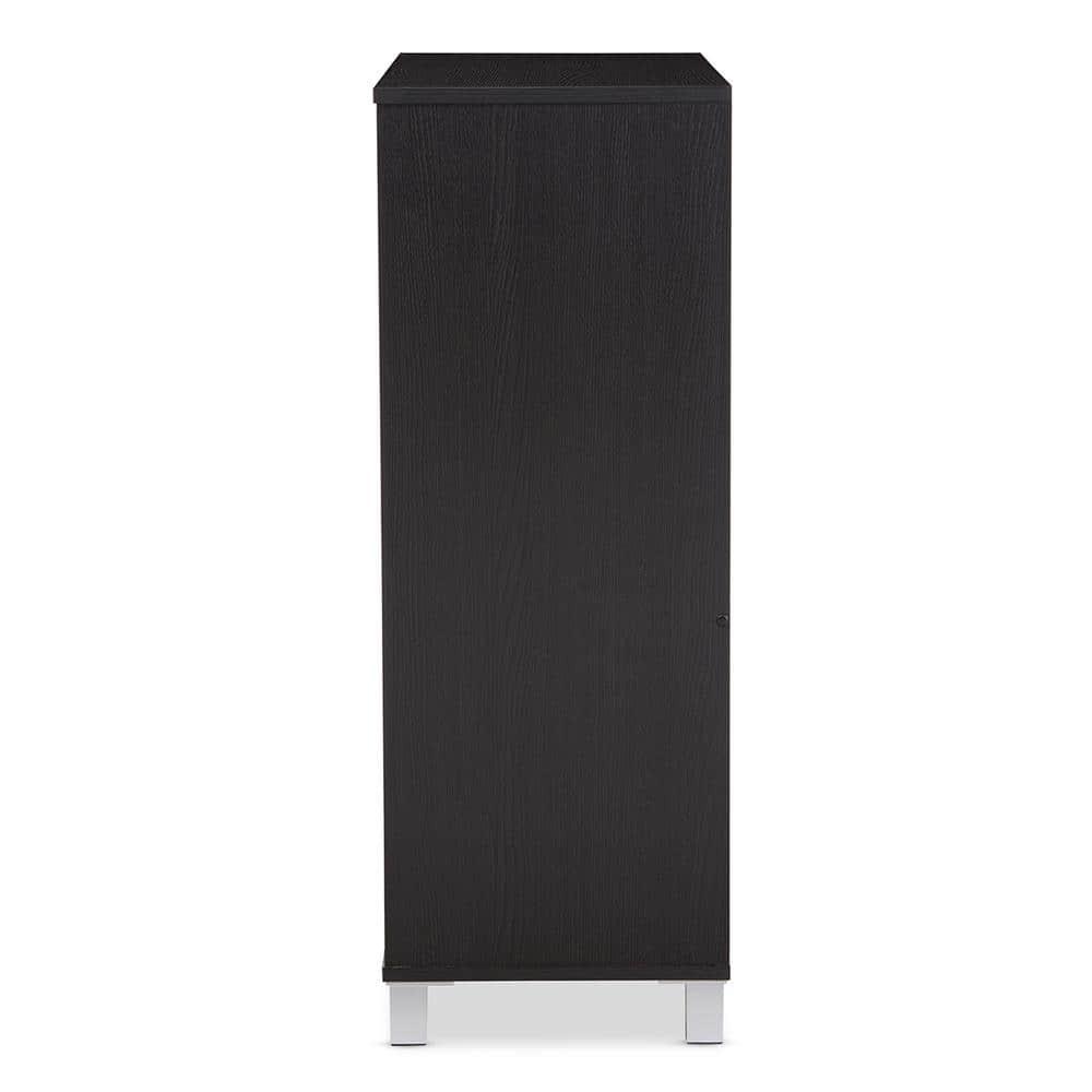 Shirley Modern and Contemporary Wood 2-Door Shoe Cabinet with Open Shelves - Dark Brown - Baxton Studio: Espresso Finish, Metal Frame, 10 Compartments