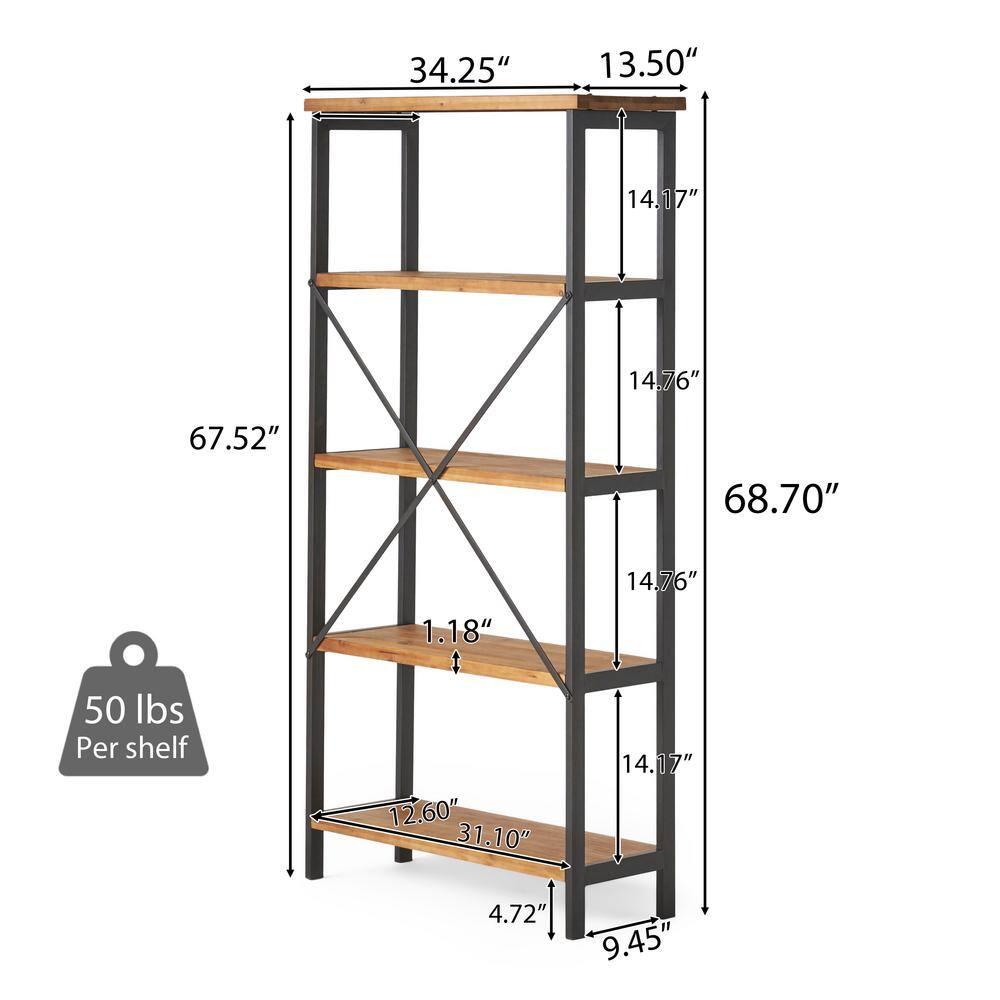 Christopher Knight Home Perth 68.5" 5-Shelf Industrial Bookcase Antique: Metal & Wood, 250lbs Capacity
