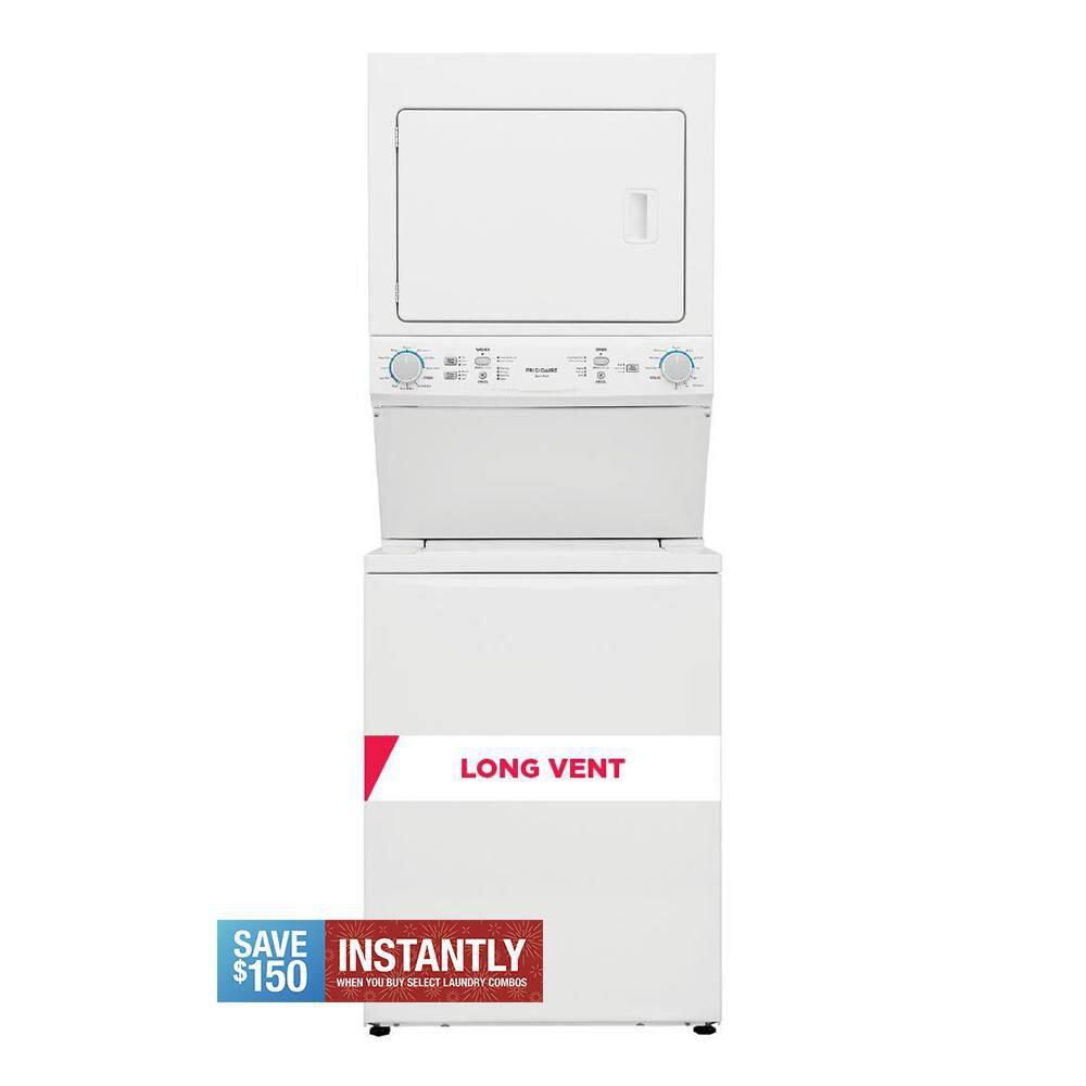 Frigidaire Electric Long Vent Stacked Laundry Center - 3.9 Cu. Ft Washer and 5.5 Cu. Ft. Dryer