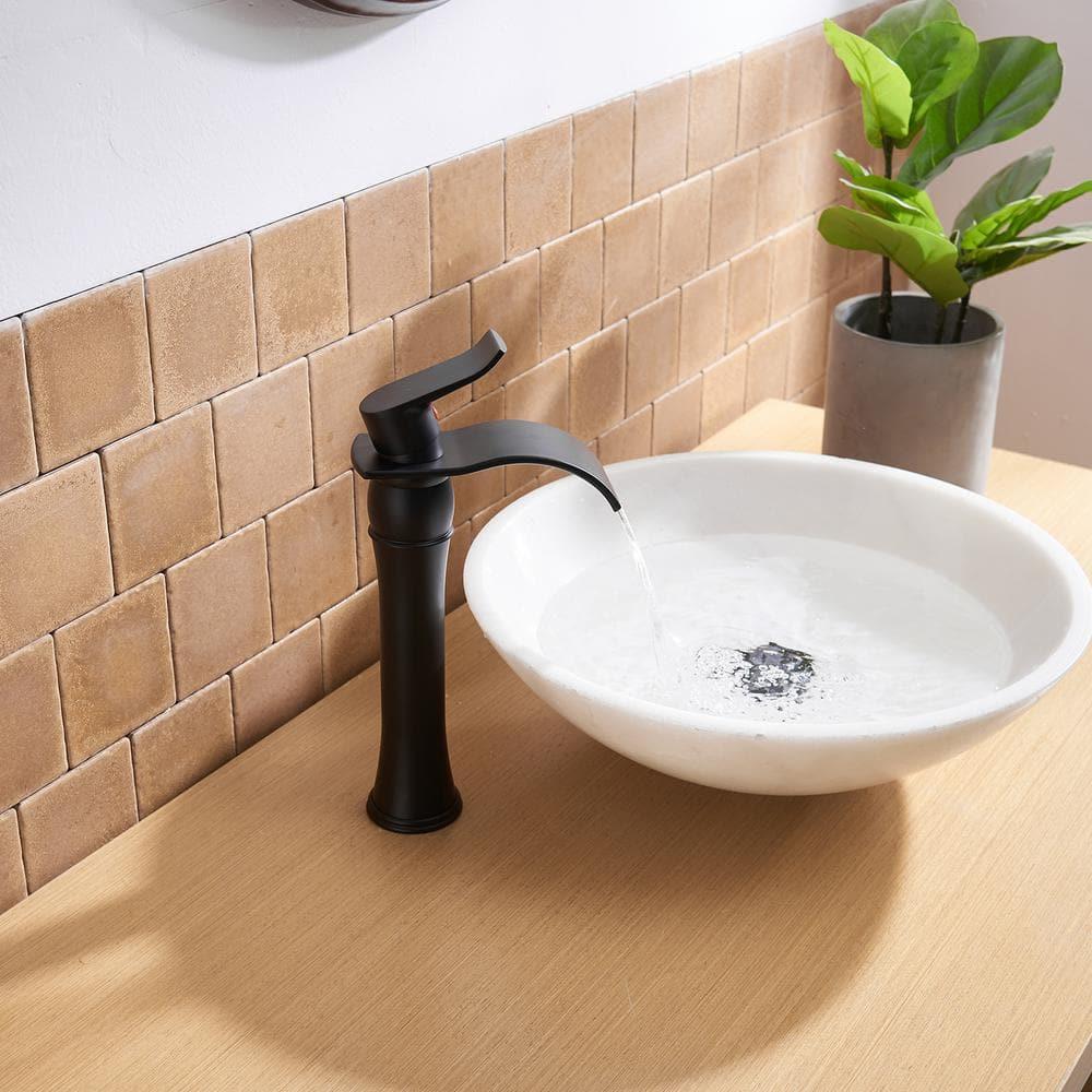 Homevacious Bathroom Vessel Sink Faucet Waterfall,Matte Black Bathroom Faucet Single Handle,Single Hole Bowl Vanity Sink Faucet,with Pop Up Drain and Supply Lines,Commercial Lavatory Mixer Tap