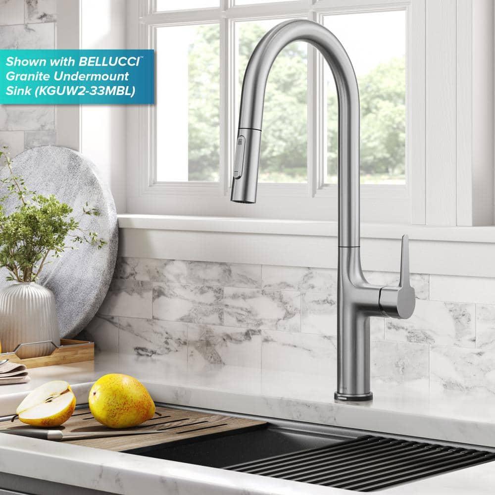 Kraus OlettoTall Modern Single-HandleTouch Kitchen Sink Faucet with Pull Down Sprayer in Spot Free Stainless Steel