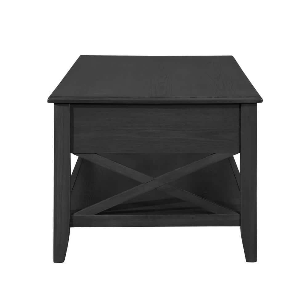 Noble House Moses Farmhouse Faux Wood Lift Top Coffee Table, Black