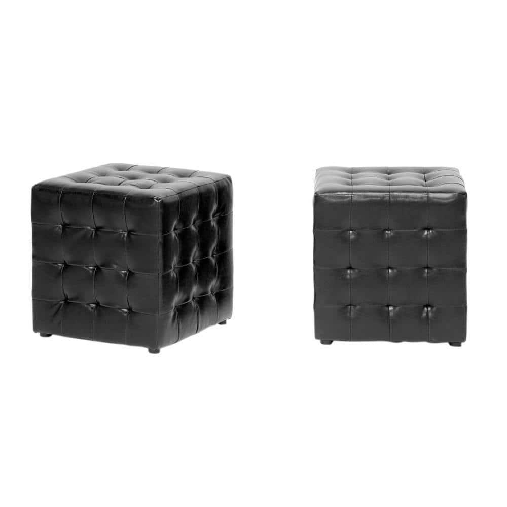Set of 2 Siskal Modern Cube Ottoman Black - Baxton Studio: Faux Leather, Wood Frame, No Assembly Required