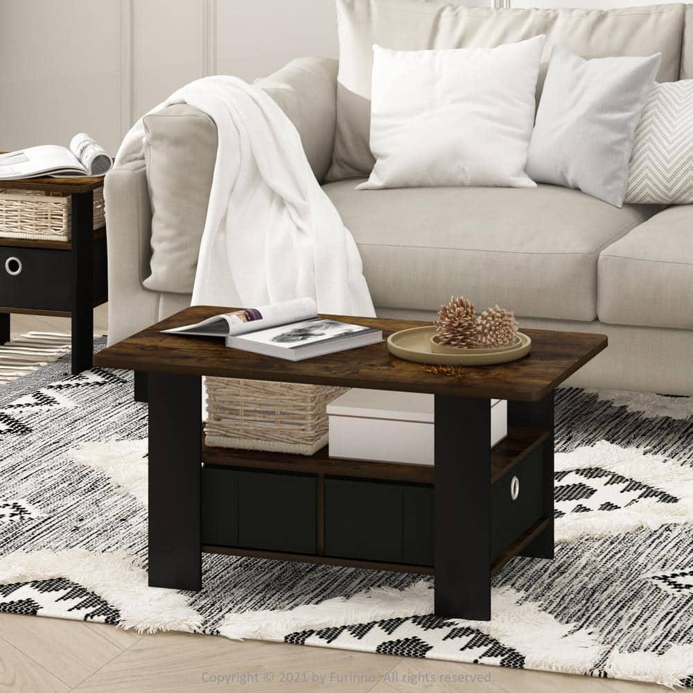 Furinno Andrey Coffee Table with Bin Drawer, Amber Pine/Black