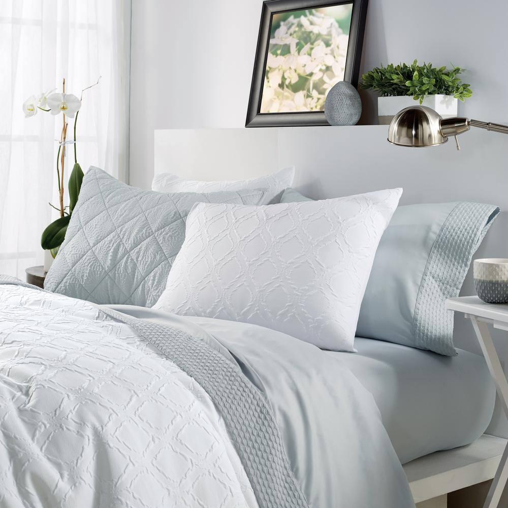 Full/Queen 3Pc Solid Ogee Duvet Set White - Microsculpt: Polyester Microfiber, Lightweight Fabric, Includes 2 Shams