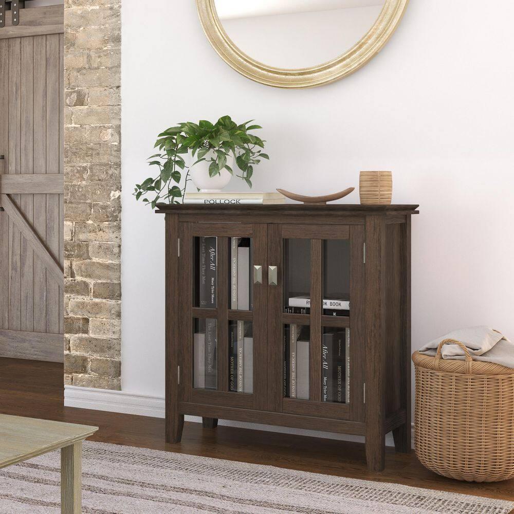 Simpli Home Artisan SOLID WOOD 30" Wide Contemporary Low Storage Cabinet in Farmhouse Brown